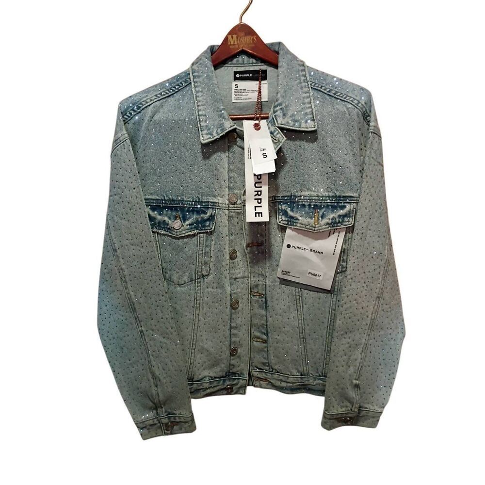 Purple Brand Crystal Galore Oversized Denim Trucker Jacket Men's Size Small Nwt